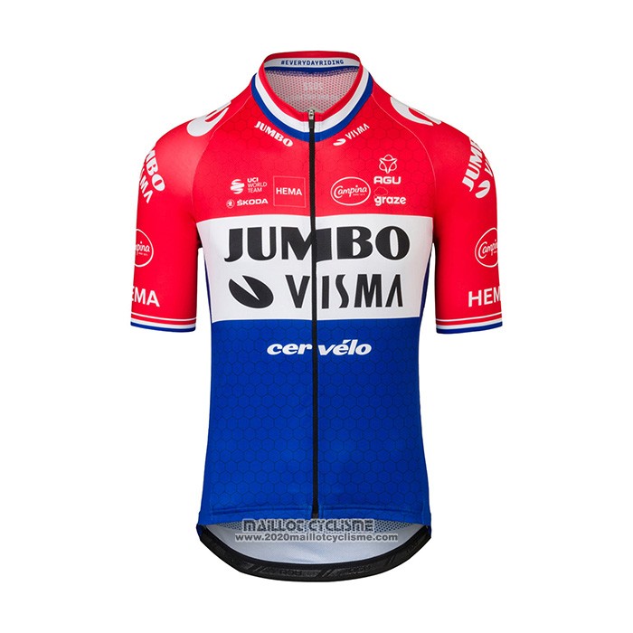 2022 Maillot Cyclisme Jumbo Visma Rouge Blanc Bleu Manches Courtes et Cuissard
